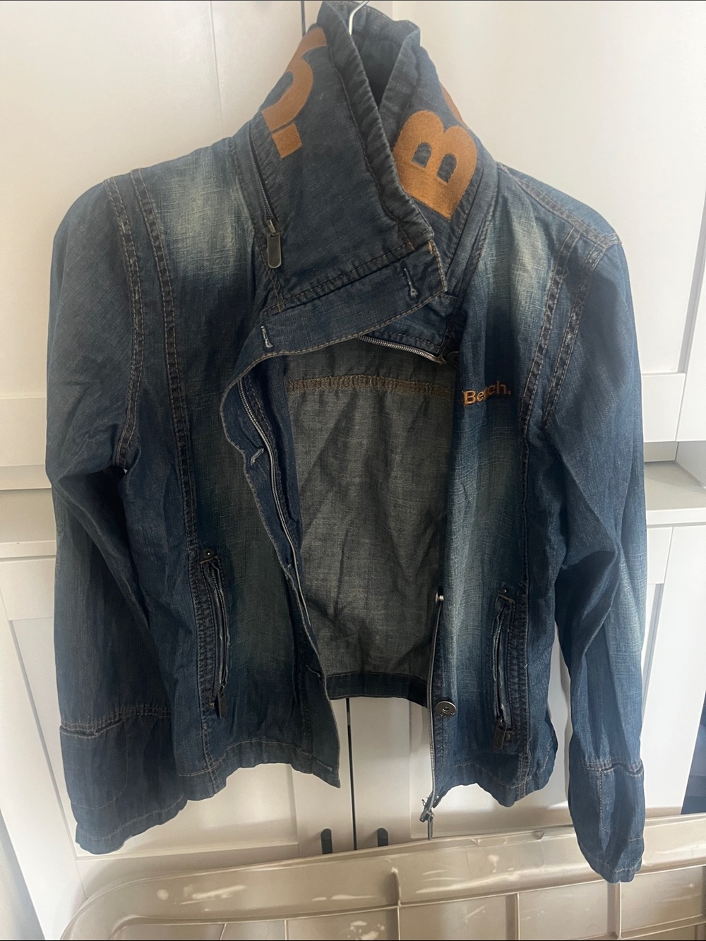 Bench Blue Denim Jacket with Orange Logo Accents
